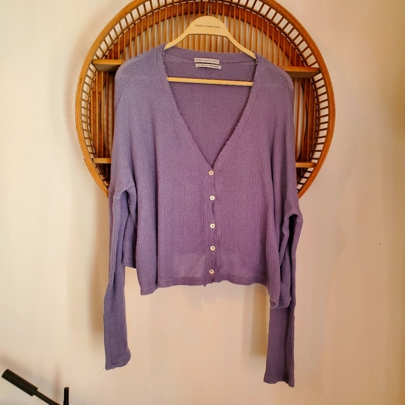Lavender Urban Outfitters Waffle knit button down - Picture 1 of 4